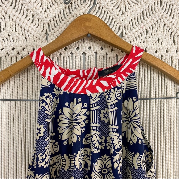 THML Anthropologie Mixed Print Navy  Red  Floral Sleeveless Dress  Small - Picture 3 of 12